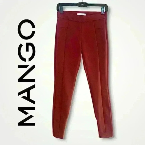 Mango Pants - MANGO Burgundy Skinny Pants w/ Stitching and Zip Ankle Detailing
